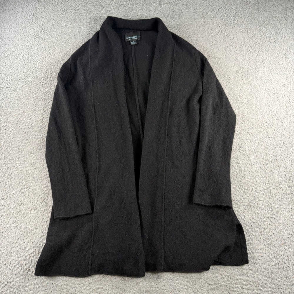 Cynthia Rowley Cashmere Cardigan Women Medium Black Open Front Shawl Draped